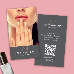 Tarjeta De Visita Gris de artista moderno de uñas monograma