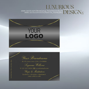 Tarjeta De Visita Gris de lujo con borde y logotipo de oro sugestivo