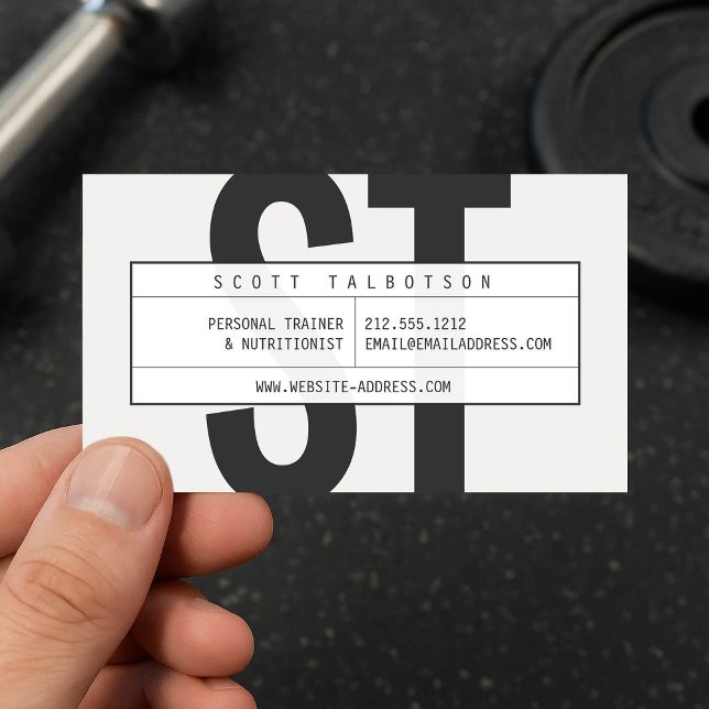 Tarjeta De Visita Gris de luz de entrenamiento personal de monograma (Subido por el creador)