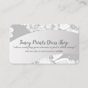 Tarjeta De Visita Gris de plata floral de mano blanca