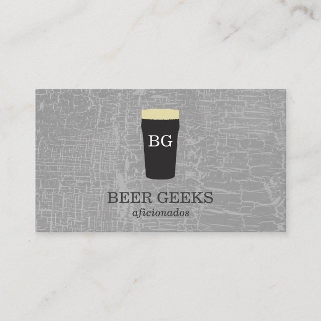 Tarjeta De Visita Gris de textura con vidrio de cerveza con monogram (Anverso)
