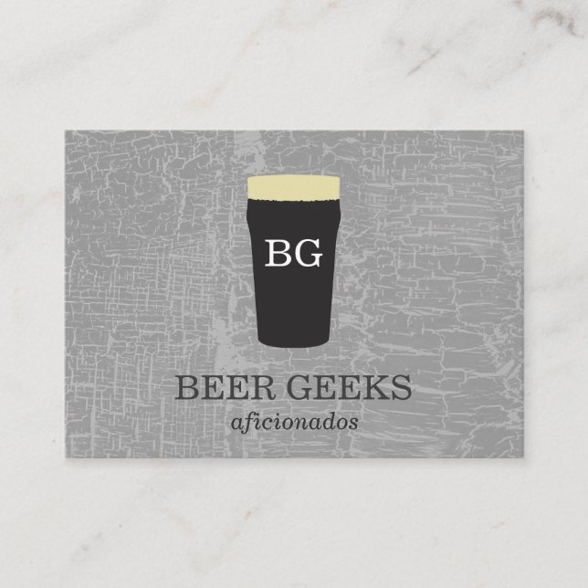 Tarjeta De Visita Gris de textura con vidrio de cerveza con monogram (Anverso)