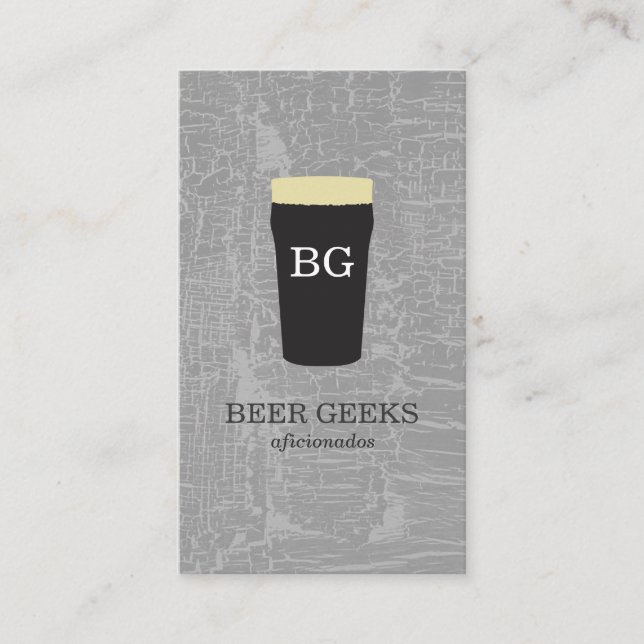 Tarjeta De Visita Gris de textura con vidrio de cerveza con monogram (Anverso)