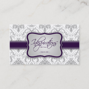 Tarjeta De Visita Gris del damasco elegante y púrpura modernos de l