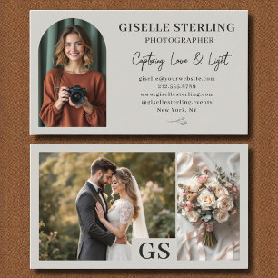 Tarjeta De Visita Gris Earthtone Elegant Photo Script Profesional