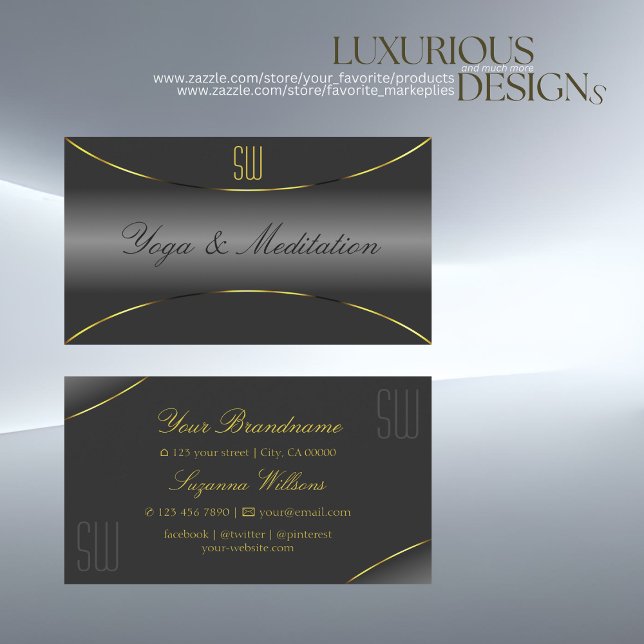 Tarjeta De Visita Gris elegante con borde dorado y lujo monograma (Subido por el creador)