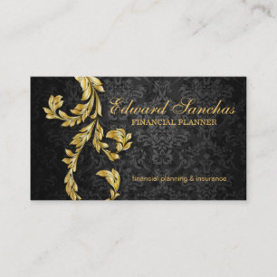 Tarjeta De Visita Gris elegante del negro de la hoja de oro del