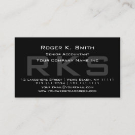 Tarjeta De Visita Gris elegante en obra clásica negra del monograma