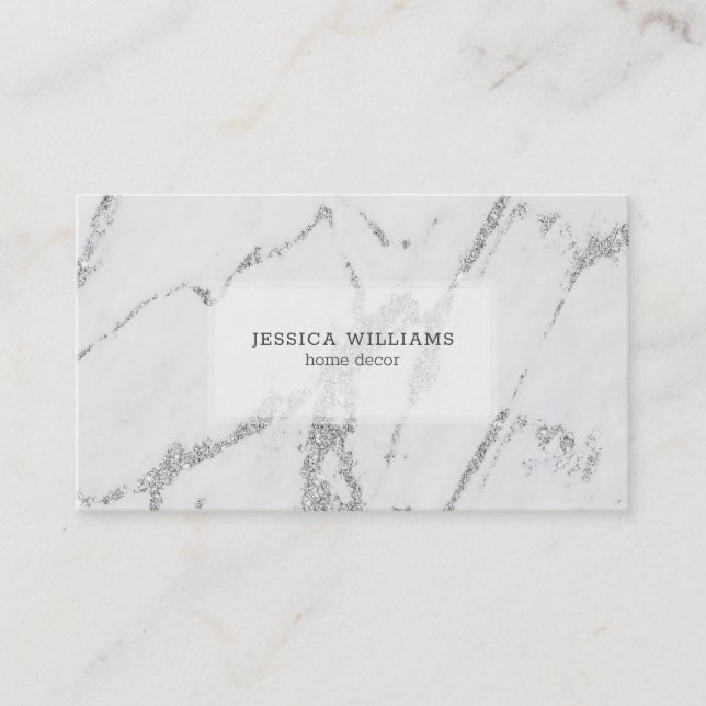 Tarjeta De Visita Gris Faux Marble Silver venas (Anverso)