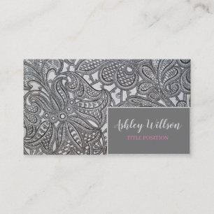 Tarjeta De Visita Gris Floral Lace