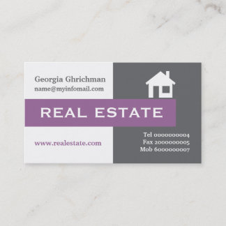 Tarjeta De Visita gris inmobiliario, blanco, morado llamativo