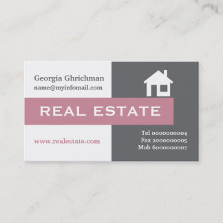 Tarjeta De Visita gris inmobiliario, blanco, rosa puro y llamativo