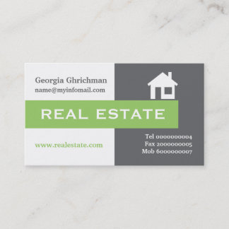Tarjeta De Visita gris inmobiliario, blanco, verde llamativo