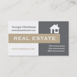 Tarjeta De Visita gris inmobiliario, blanco y beige llamativo