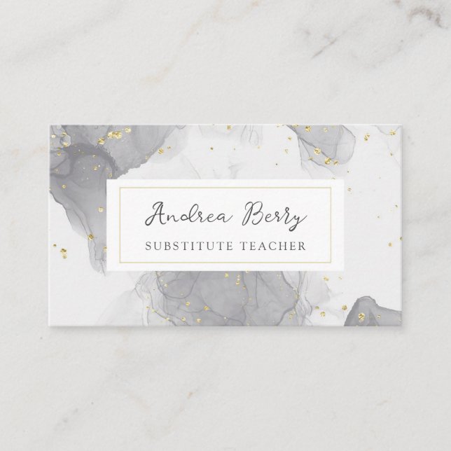 Tarjeta De Visita Gris Marble Swirls Sustituye al profesor (Anverso)