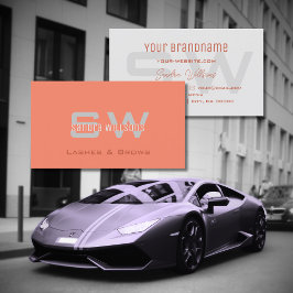 Tarjeta De Visita Gris moderno de color coral claro simple con monog