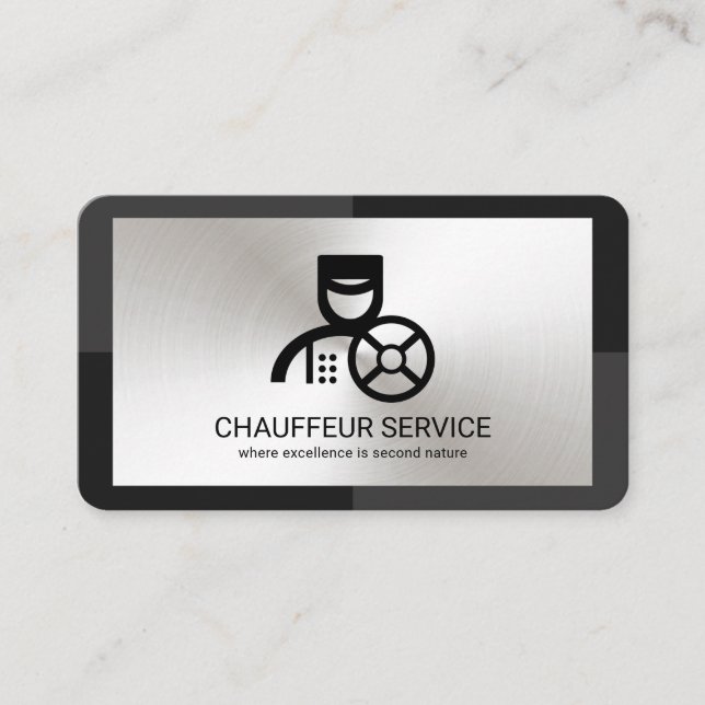 Tarjeta De Visita Gris Monocromo Placa plateada Conducción (Anverso)