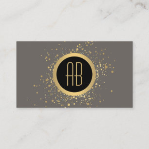 Tarjeta de visita gris monograma de oro de confett