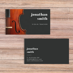 Tarjeta De Visita Gris, músico de violín mínimo y elegante