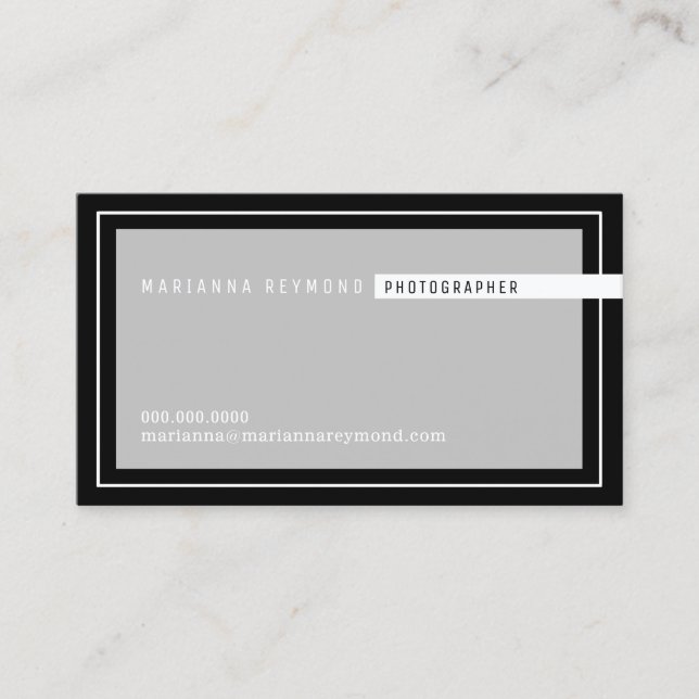 Tarjeta De Visita gris/negro básico moderno, fotógrafo (Anverso)