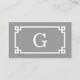 Tarjeta De Visita Gris oscuro cuyo marco de clave griega #2 monogram