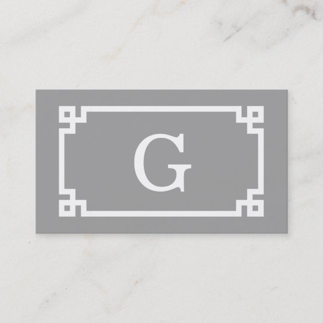 Tarjeta De Visita Gris oscuro cuyo marco de clave griega #2 monogram (Anverso)