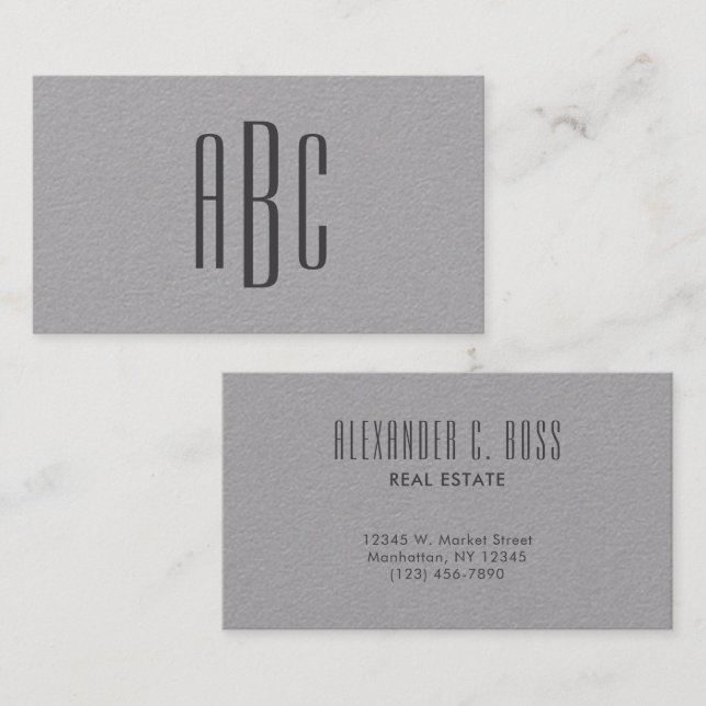 Tarjeta De Visita Gris oscuro simple tres letras monograma (Anverso / Reverso)