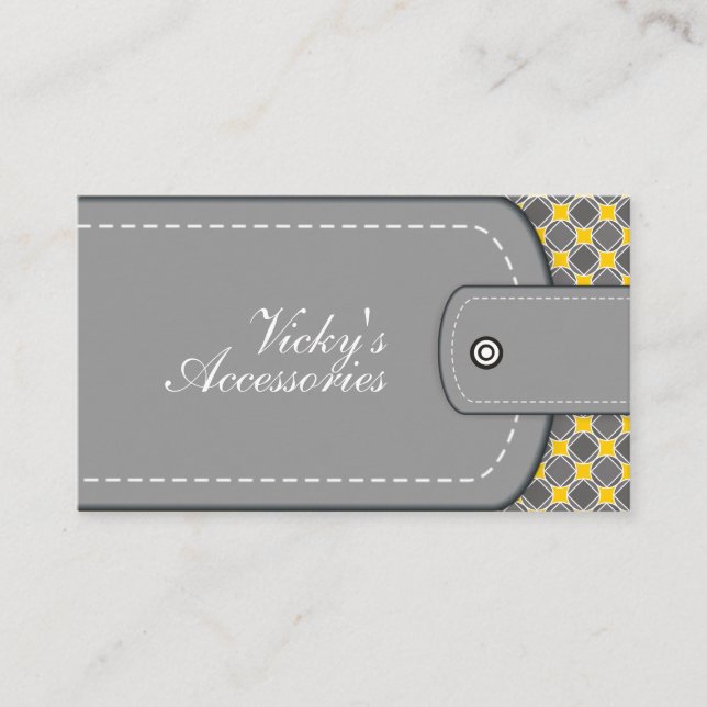 Tarjeta De Visita Gris, piel amarilla y patrón retro (Anverso)