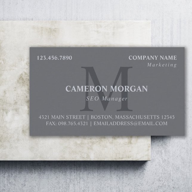 Tarjeta De Visita Gris Pizarra Monogramado Profesional (Subido por el creador)