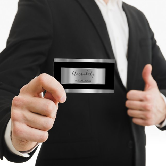 Tarjeta De Visita Gris plateado profesional enmarcado con negro hume (Professional Silver Gray Framed Smoky Black Business Card)