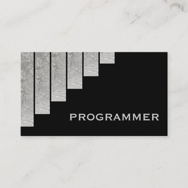 Tarjeta De Visita Gris plateado, programador de rayas verticales neg (Anverso)