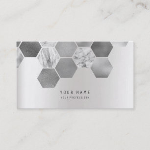 Tarjeta De Visita Gris plateados de mármol metálicos de Hexagone
