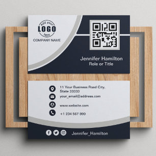 Tarjeta De Visita Gris profesional añada su código QR de logotipo