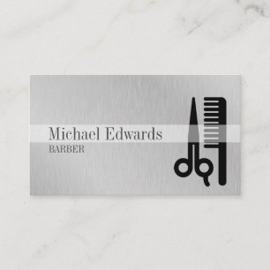 Tarjeta De Visita Gris Profesional Barber Steel Moderno