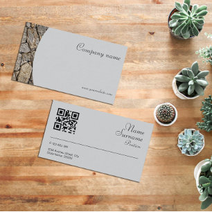 Tarjeta de visita gris QR de fotografía de piedra