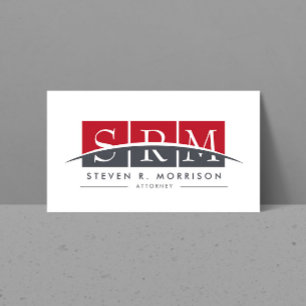 Tarjeta De Visita Gris/Rojo de Monograma Profesional Empresarial
