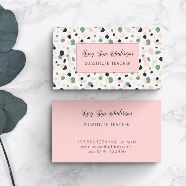 Tarjeta De Visita Gris rosa y verde abstracto moderno (Subido por el creador)