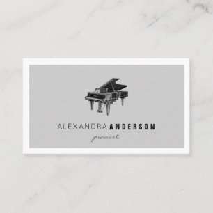Tarjeta de visita gris simple del pianista del