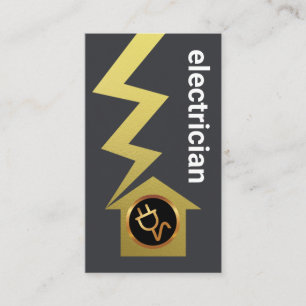 Tarjeta De Visita Gris Simple Gold Lightning Electricista doméstico