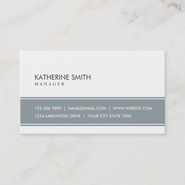 Tarjeta De Visita Gris simple llano profesional y blanco elegantes (Anverso)