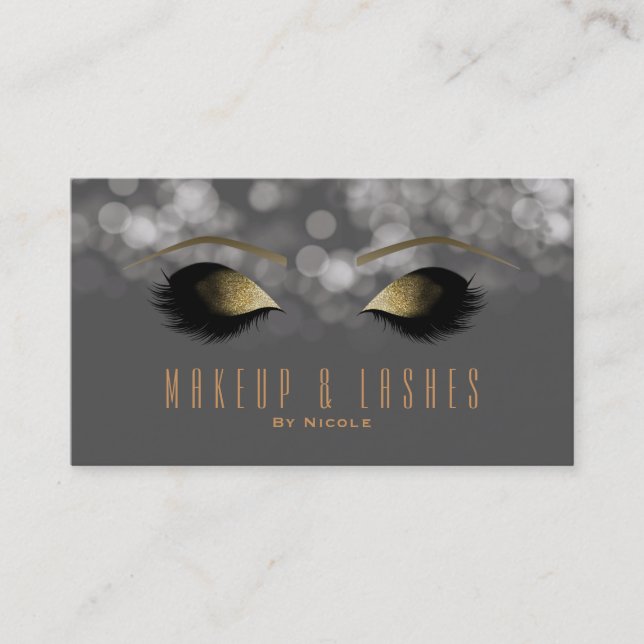 Tarjeta De Visita Gris Sparkle Lights Makeup Eyelash Beauty Spa