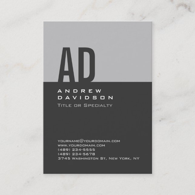 Tarjeta De Visita Gris Trendy Stripe Monograma White Business Card (Anverso)