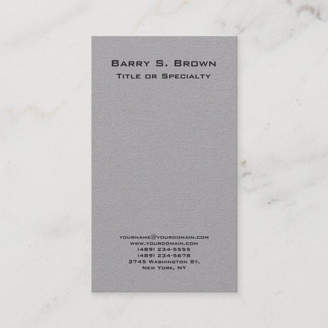 Tarjeta De Visita Gris vertical simple llano Minimalista (Anverso)