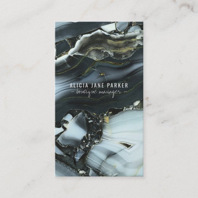Tarjeta De Visita Gris veteado de mármol azul gema piedra joyero est (Anverso)