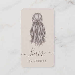 Tarjeta De Visita Gris Wavy Hair Hairstylist Añadir logotipo y medio