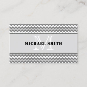 Tarjeta De Visita Gris White Chevron Zigzag Monograma