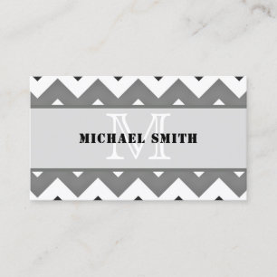 Tarjeta De Visita Gris White Chevron Zigzag Monograma #3