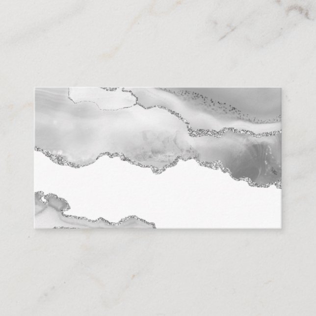 Tarjeta De Visita Gris White Marble Agble Simple Silver Purpurina (Anverso)