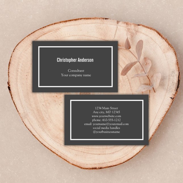 Tarjeta De Visita Gris White Minimal Professional Corporate (Gray White Professional Corporate Business Card White Border. )