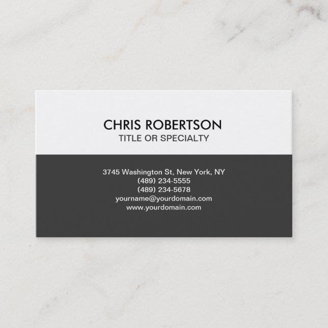 Tarjeta De Visita Gris White Modern Simple Simple Plain Business Car (Anverso)